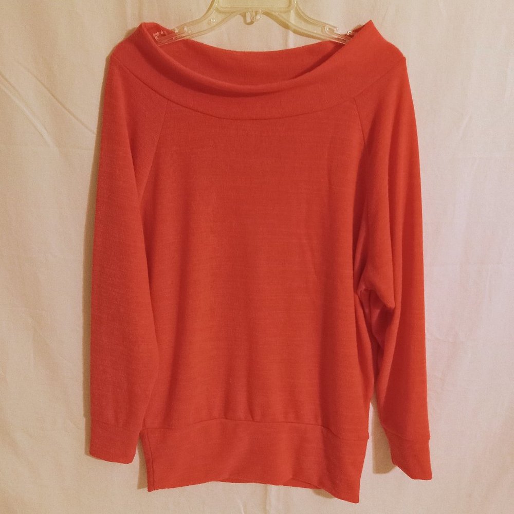 Yee Coral Orange Long Sleeve Shrug Shoulder Oversized Sweater Wms Sz Sm